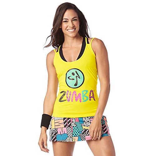 Zumba Camiseta sin Mangas de Entrenamiento con Tirantes y diseño gráfico para Mujer X-Grande Mell-oh Amarillo