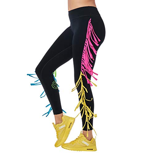 Zumba Dance Leggings Estampados Pretina Ancha de Cintura Fitness Entrenamiento Mallas de Deporte de Mujer, Bold Black A, S
