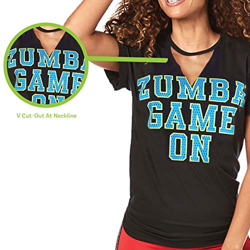 Zumba Fitness® Athlétique Top Femme Coupe Ample Dance Vetements Sport Haut d'Entraînement, Camiseta Mujer, Opacity, Bold Black B, Medium