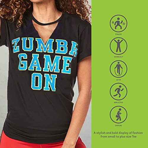 Zumba Fitness® Athlétique Top Femme Coupe Ample Dance Vetements Sport Haut d'Entraînement, Camiseta Mujer, Opacity, Bold Black B, Medium