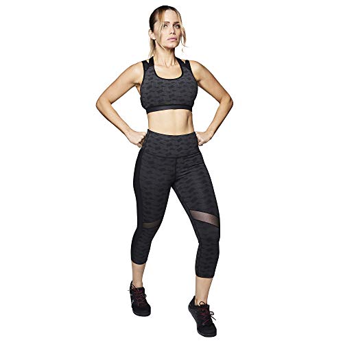 Zumba Strong by Compression Running Cropped Leggings Mujer Fitness Push Up Cintura Alta, Black Mesh, S