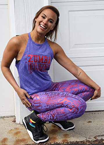 Zumba Wide Waistband Compression Dance Fitness Metallic Workout Leggings Women, Purple Pop, Large para Mujer