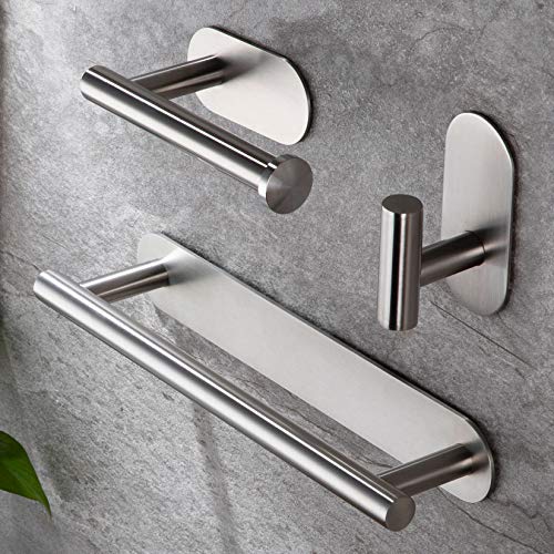 ZUNTO Toalleros de Baño Sin Taladro - 3 Piezas Juego de Accesorios baño 30cm Toallero Barra + Portarrollos para Papel Higiénico + Gancho Adhesivo para Pared, Acero Inoxidable ZUNTO Toalleros de Baño Sin Taladro - 3 Piezas Juego de Accesorios baño 30cm Toallero Barra + Portarrollos para Papel Higiénico + Gancho Adhesivo para Pared, Acero Inoxidable