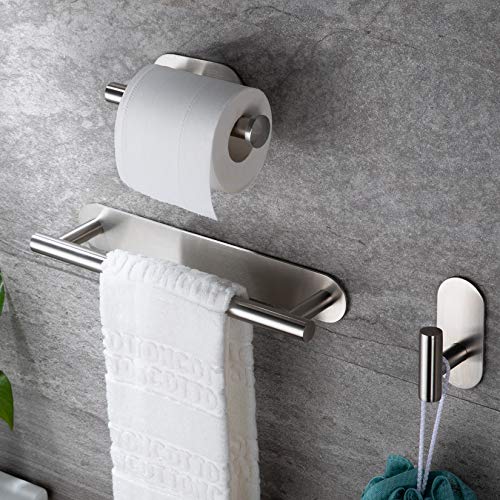 ZUNTO Toalleros de Baño Sin Taladro - 3 Piezas Juego de Accesorios baño 30cm Toallero Barra + Portarrollos para Papel Higiénico + Gancho Adhesivo para Pared, Acero Inoxidable