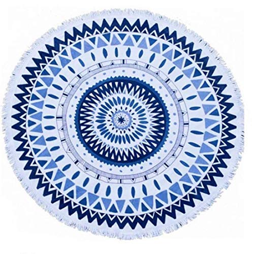 ZUOAO Toalla de Playa Redondo Microfibra Tapiz de Pared Indian Mandala, Manta Multi-funcional para Yoga/Gimnasio/Baño/Picnic/Decoración/Viaje, Blanco y Azul