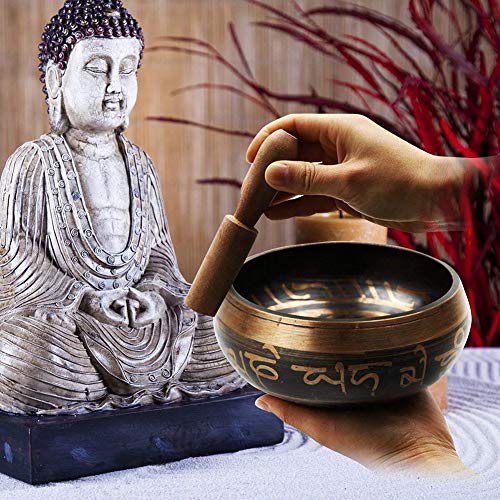 ZUOQUAN Cuenco Tibetano, Incluye Un Cojín Y La Baqueta, para El Budismo Meditación Budista & Relajación Curativa, Alivio del Estrés Y La Yoga, 11.5cm