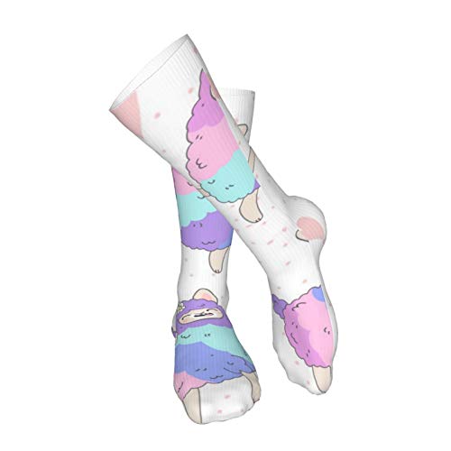 ZVEZVI Cute Pink Colorful Llama 19,8 pulgadas Calcetines de compresión Botas altas Medias Manguera larga para caminar Yoga para mujeres Hombre