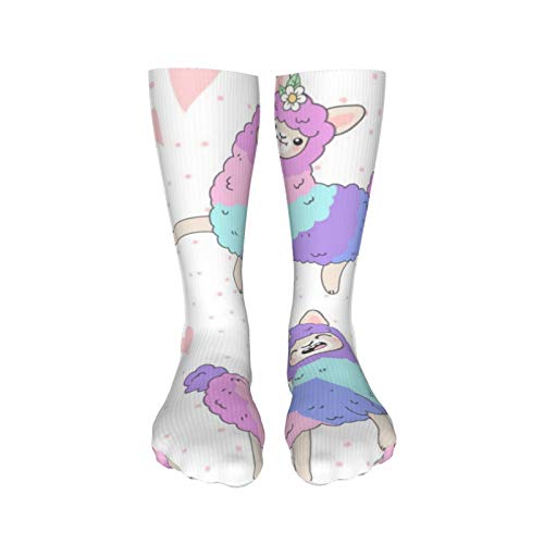 ZVEZVI Cute Pink Colorful Llama 19,8 pulgadas Calcetines de compresión Botas altas Medias Manguera larga para caminar Yoga para mujeres Hombre