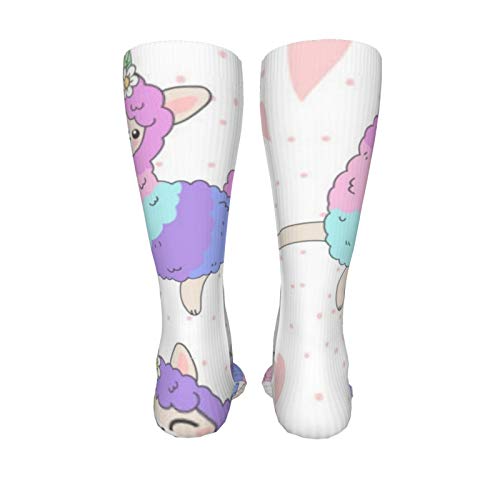 ZVEZVI Cute Pink Colorful Llama 19,8 pulgadas Calcetines de compresión Botas altas Medias Manguera larga para caminar Yoga para mujeres Hombre