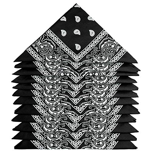 ZWOOS Bandanas Paisley, 12 Piezas Foulards, Pañuelos para el cuello para Hombre y Mujer (Negro)