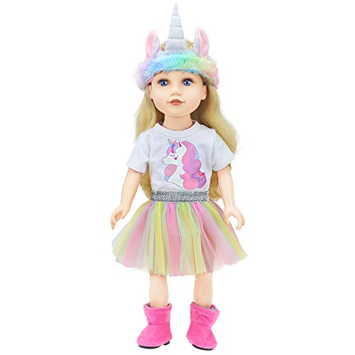 ZWOOS Ropa para Muñecas bebé, Mameluco Unicornio y Falda y Diadema para 18" Muñecas (40-45 cm), Juego de 3