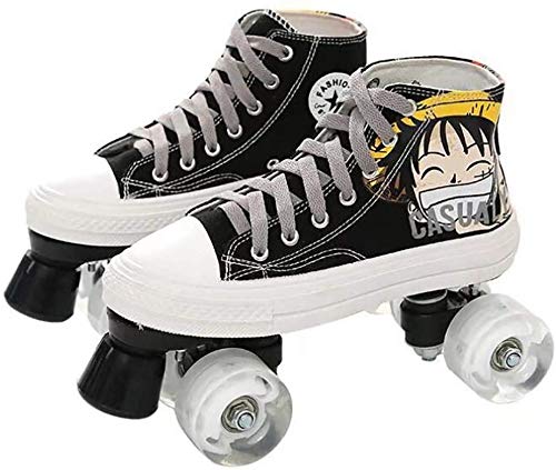 ZXSZX Anime One Piece Patines De Ruedas Giratorios con Lentejuelas Patines De Lona para Hombres Y Mujeres, Peso Ligero, Fuerte Capacidad De Carga, No Es Fácil De Deformar,Black-36