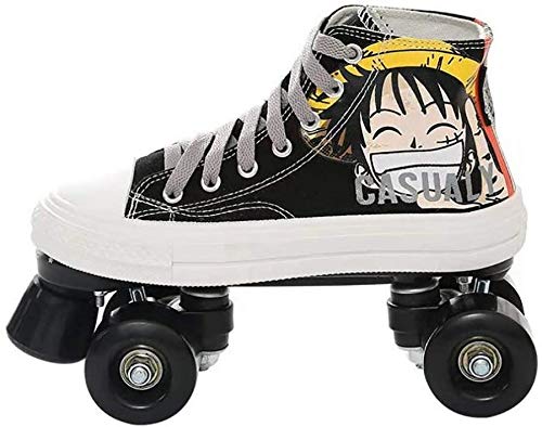 ZXSZX Anime One Piece Patines De Ruedas Giratorios con Lentejuelas Patines De Lona para Hombres Y Mujeres, Peso Ligero, Fuerte Capacidad De Carga, No Es Fácil De Deformar,Black-36