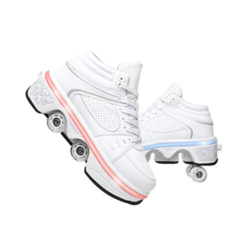 ZXSZX Patines Mujer Patines Quad Niños Zapatos con Ruedas para Niñas Unisex con Rueda Zapatos con Ruedas LED Adultos, Calzado Técnico Skateboarding Deportes Aire Libre,A-36