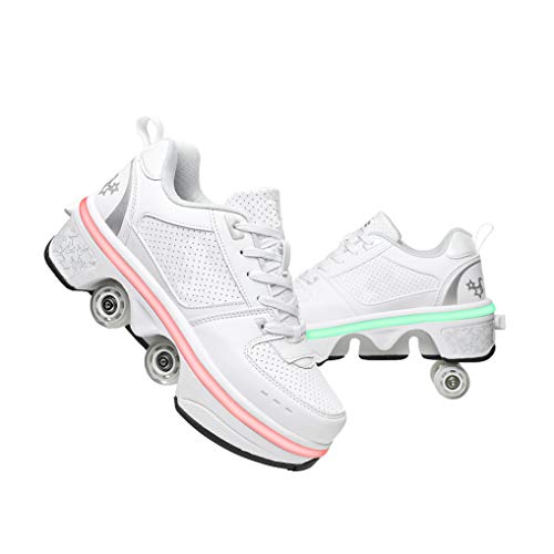 ZXSZX Patines Ruedas para Mujer, Patines Cuatro Ruedas Niños Zapatos con Luz LED para Niñas, Zapatos Unisex Zapatos Roller, Zapatos Skate Técnicos Deportes Aire Libre,B-33