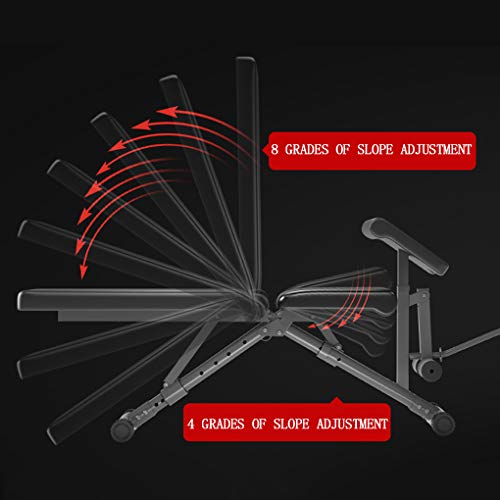 ZYD Banco de Pesas de Gimnasia Plegable y Ajustable, Taburete con Mancuernas Multifuncional, declive de inclinación Plana Banco de Ejercicios Multiusos, Negro
