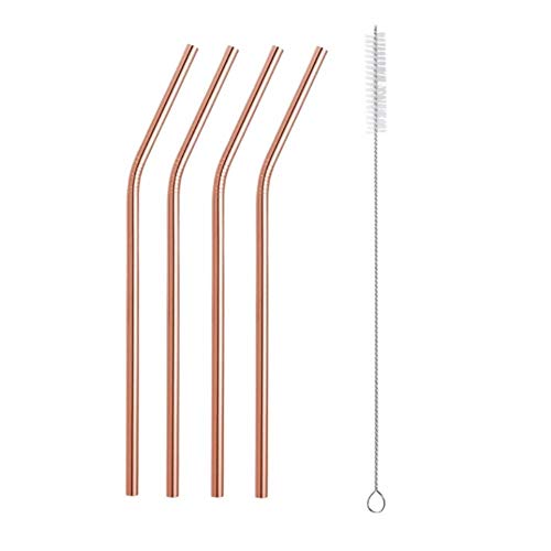 zyr 304 Stainless Steel Metal Straw Reusable Straw Brush Eco-Friendly Straw Straight Bend Cleaning Brush Bar Party Accessories,C-Rose Gold  5PC