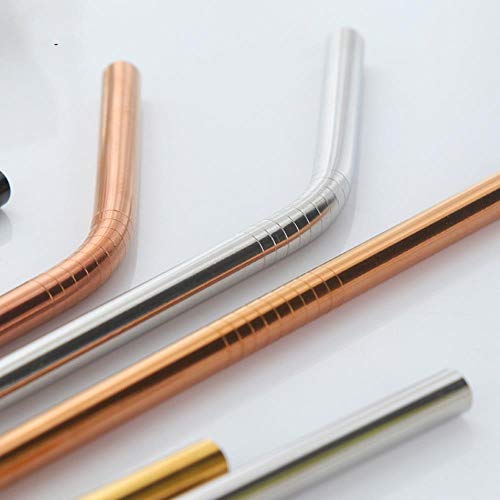 zyr 304 Stainless Steel Metal Straw Reusable Straw Brush Eco-Friendly Straw Straight Bend Cleaning Brush Bar Party Accessories,C-Rose Gold  5PC