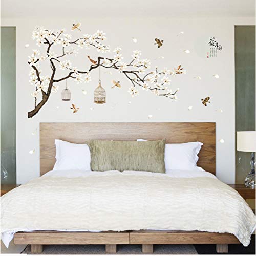 zzlfn3lv 187 * 128 cm Tamaño Grande Árbol Pegatinas de Pared Flor de Aves Decoración para el Hogar Fondos para la Sala de Estar Dormitorio DIY Decoración de Habitaciones de Vinilo