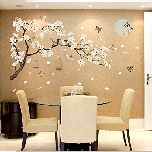 zzlfn3lv 187 * 128 cm Tamaño Grande Árbol Pegatinas de Pared Flor de Aves Decoración para el Hogar Fondos para la Sala de Estar Dormitorio DIY Decoración de Habitaciones de Vinilo