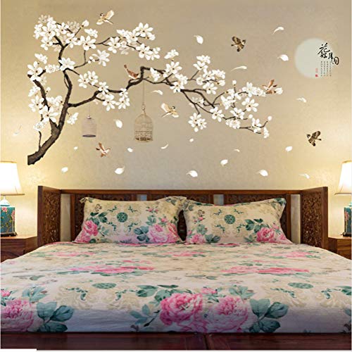 zzlfn3lv 187 * 128 cm Tamaño Grande Árbol Pegatinas de Pared Flor de Aves Decoración para el Hogar Fondos para la Sala de Estar Dormitorio DIY Decoración de Habitaciones de Vinilo