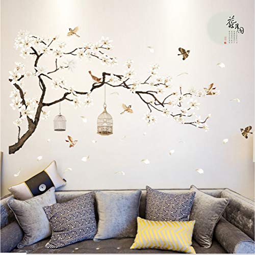 zzlfn3lv 187 * 128 cm Tamaño Grande Árbol Pegatinas de Pared Flor de Aves Decoración para el Hogar Fondos para la Sala de Estar Dormitorio DIY Decoración de Habitaciones de Vinilo