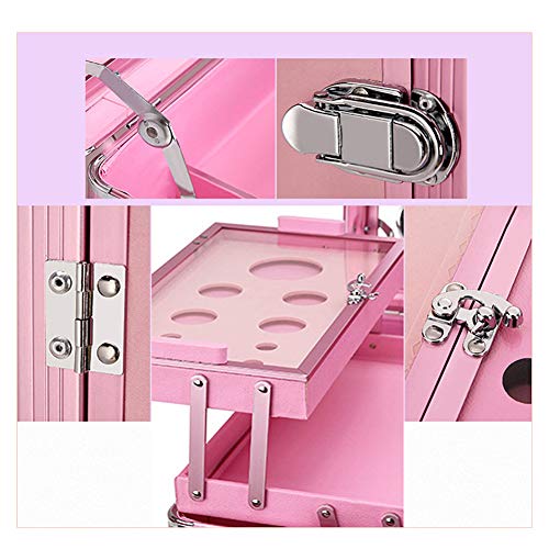 ZZSQ Estuche de tocador de Maquillaje de peluquería con Pantalla táctil 4 en 1 con Altavoz Bluetooth Espejo Iluminado Mesa de Tren portátil Estación de Maquillaje Vanity Cosmetic Trolley,Rosado