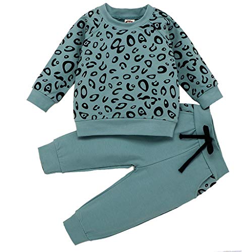 0-4 Años,SO-buts Recién Nacido Bebés Niñas Niños Camiseta Con Estampado De Leopardo Sudadera Abrigo Tops Pantalones Trajes Ropa De Chándal De Invierno (Verde,2-3 años)