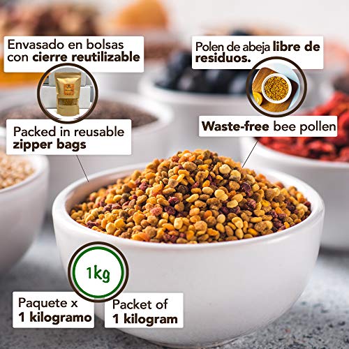 1 kg - Polen de España 100% natural. Polen de abeja libre de residuos. Polen fuente de proteinas, aminoácidos, lípidos, vitaminas y minerales.