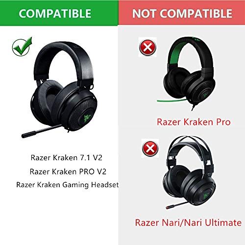 1 par de almohadillas de repuesto compatibles con Razer Kraken 7.1 V2 Auriculares(negro)