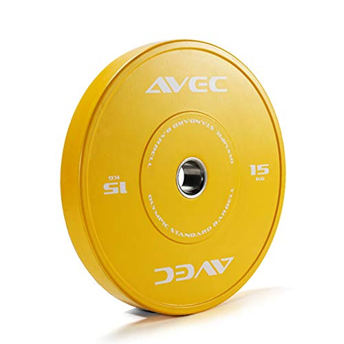 1 Par - Discos de Peso Olímpico con Barra de Goma Completa, Placa de Pesas de Competición Profesional, Diámetro Estándar Unificado 450 Mm, Diámetro del Agujero 50mm,Yellow/2x15kg