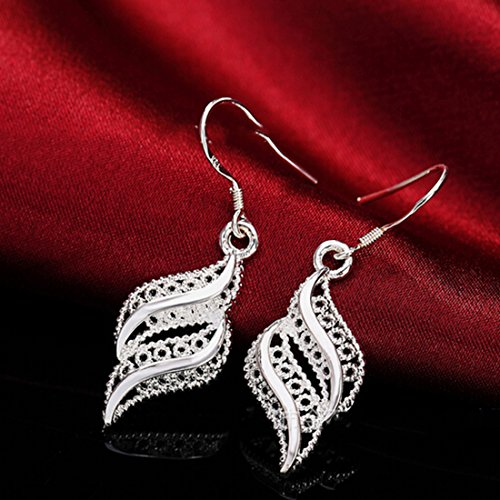 1 par Pendientes pequeños de plata de las mujeres pendientes ondulados en Compatible Conma de hoja pendientes preciosos 1 par Pendientes pequeños de plata de las mujeres pendientes ondulados en Compatible Conma de hoja pendientes preciosos