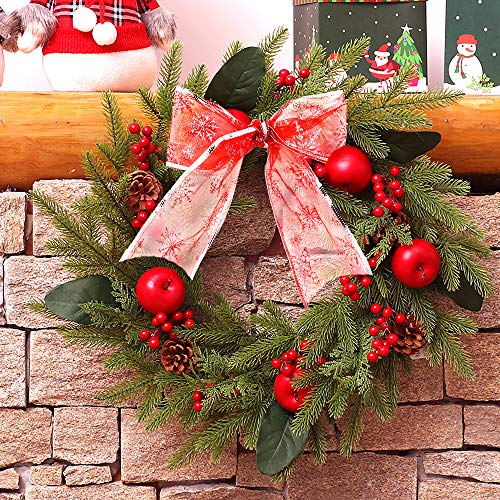 1 rollo de cinta de organza con diseño de copo de nieve rojo con alambre de purpurina para tarta de Navidad, cinta de organza para árbol, decoraciones de fiesta de Navidad (22 yardas)