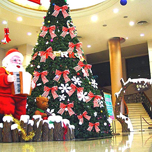 1 rollo de cinta de organza con diseño de copo de nieve rojo con alambre de purpurina para tarta de Navidad, cinta de organza para árbol, decoraciones de fiesta de Navidad (22 yardas)