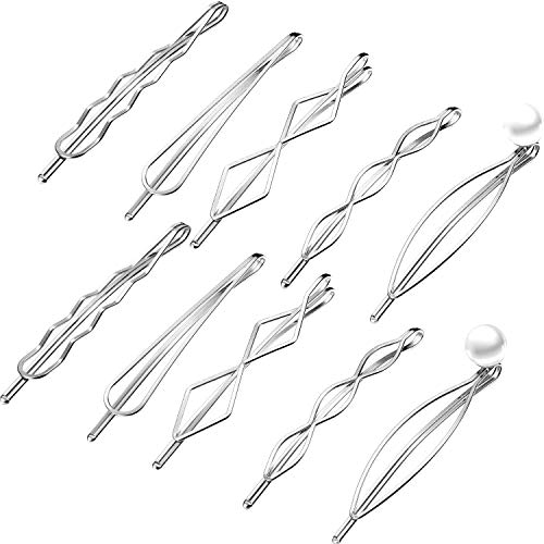 10 Piezas Pinzas de Pelo de Metal Geométricas Pasador de Pelo Minimalista y Delicado Accesorios de Pelo de Metal para Mujer Accesorios de Tocado, 5 Estilos (Plata)