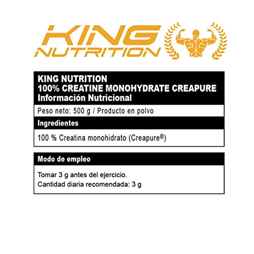 100% Creatine Monohydrate Creapure 500gr King Nutrition Creatina Monohidrato