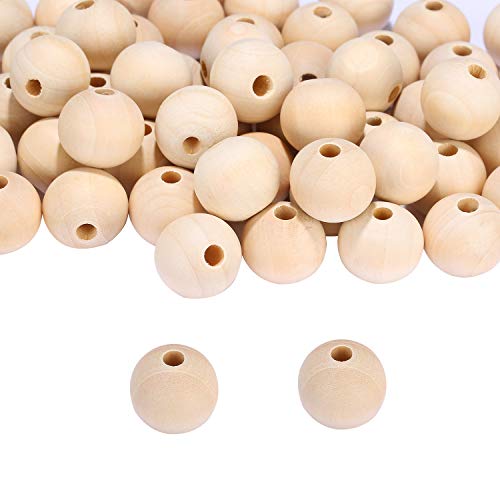 100 Piezas Abalorios Madera Natural Cuentas de Madera 20mm Cuentas Madera Redondas para las Decoraciones Hechas a mano de Bricolaje Joyería Artesanal Haciendo