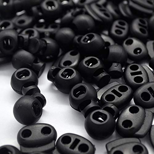 100 piezas de tapón de cable negro de un solo orificio tapón de cable de mochila 2 orificios zapatos cordón de cierre de extremo