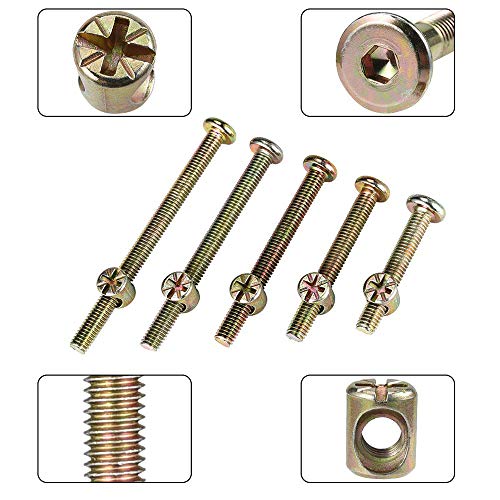 100 pz. M6 Tornillos de tuercas de barril, M6 x 40/50/60/70/70/80 mm, tornillos cilíndricos, kit de surtido de tuercas, para muebles de cunas, camas, cunas y sillas