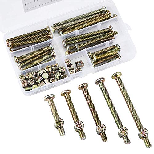 100 pz. M6 Tornillos de tuercas de barril, M6 x 40/50/60/70/70/80 mm, tornillos cilíndricos, kit de surtido de tuercas, para muebles de cunas, camas, cunas y sillas 100 pz. M6 Tornillos de tuercas de barril, M6 x 40/50/60/70/70/80 mm, tornillos cilíndricos, kit de surtido de tuercas, para muebles de cunas, camas, cunas y sillas