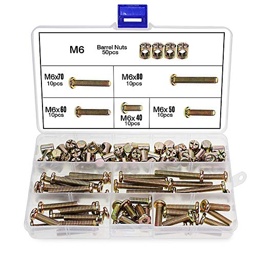 100 pz. M6 Tornillos de tuercas de barril, M6 x 40/50/60/70/70/80 mm, tornillos cilíndricos, kit de surtido de tuercas, para muebles de cunas, camas, cunas y sillas 100 pz. M6 Tornillos de tuercas de barril, M6 x 40/50/60/70/70/80 mm, tornillos cilíndricos, kit de surtido de tuercas, para muebles de cunas, camas, cunas y sillas