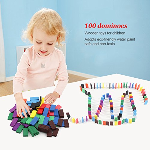 100 Unids Bloque de Domino de Madera Set Niños Edificio Educativo Temprano Juego de Diversión Domino Racing Toy Regalo de Cumpleaños para Niños Niños Niñas