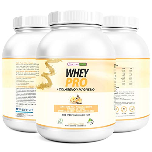 100% Whey Protein con Colágeno y Magnesio | 43Gr. de Proteína Pura por toma 0% Azúcares | Aumenta el crecimiento muscular y tonifica los músculos | Protege y lubrica Articulaciones | 1000g (Vainilla)