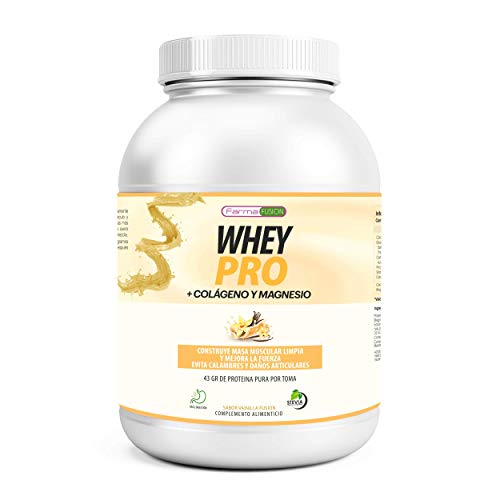 100% Whey Protein con Colágeno y Magnesio | 43Gr. de Proteína Pura por toma 0% Azúcares | Aumenta el crecimiento muscular y tonifica los músculos | Protege y lubrica Articulaciones | 1000g (Vainilla)