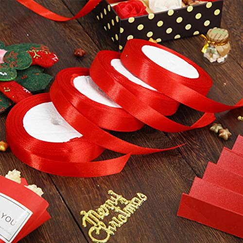 100 Yardas de Cinta de Satén Cinta de Embalaje de Regalo de Navidad para DIY Regalos (Rojo, 15 mm)