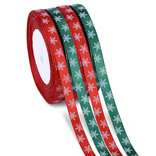 100m 4 Rollo Cintas de Satén de Copo de Nieve Cinta de Tela de Navidad para Decoraciones de Navidad, Envoltura de Regalos, Cinta Arbol de Navidad (Rojo, Verde) 100m 4 Rollo Cintas de Satén de Copo de Nieve Cinta de Tela de Navidad para Decoraciones de Navidad, Envoltura de Regalos, Cinta Arbol de Navidad (Rojo, Verde)