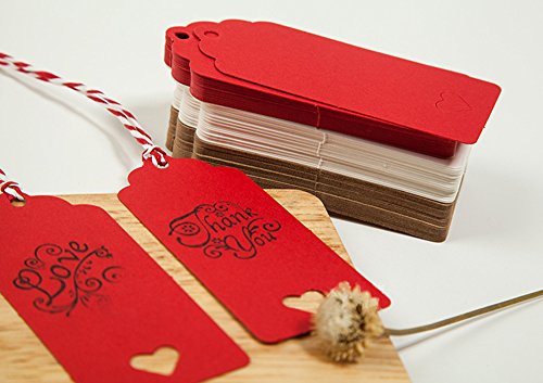 100pc Hollow corazón Kraft etiquetas de papel, crivers 1,6 x 3,5 pulgadas etiquetas de regalo con libre 65.6 Pies Naturales Yute Twine para Navidad boda Favor regalo, color marrón