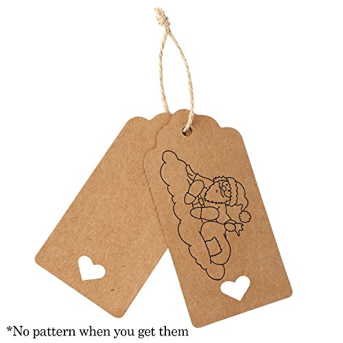 100pc Hollow corazón Kraft etiquetas de papel, crivers 1,6 x 3,5 pulgadas etiquetas de regalo con libre 65.6 Pies Naturales Yute Twine para Navidad boda Favor regalo, color marrón