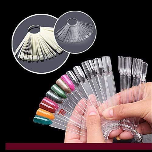 100pcs Uñas Falsa Muestras Mostrador Display Exhibidor de Uñas Postizas para Pintar Uñas Practicas Arte de Uñas Tips Expositor Muestras de Esmalte Uñas Color Natural con Anillo (Color transparente)