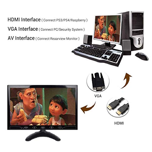 10.1 Pulgadas LCD Monitor, 1024x600 HDMI Pantalla con Control Remoto & Entrada de HDMI/Audio/VGA/AV/para PC,CCTV,DVR,DVD,Cámara de Seguridad